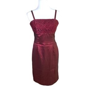 Sean Collection Sz 8 Satin Embroi Beaded Sequin Dress Burgundy Wedding Cocktail